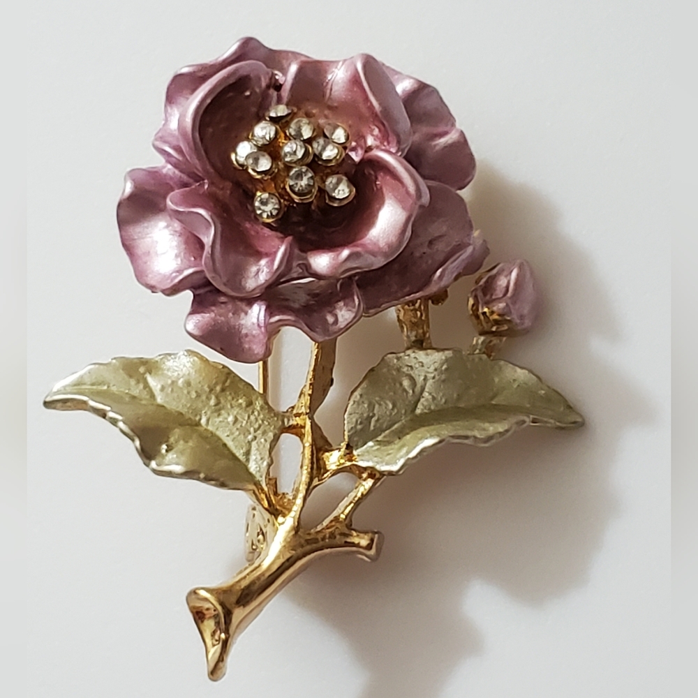 English Rose brooch flower lavender berry pin wedding enamel new vintage style